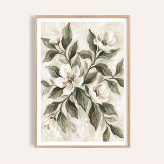 Magnolia Wall Decor with Brown, Green, Beige, and White for living room art print