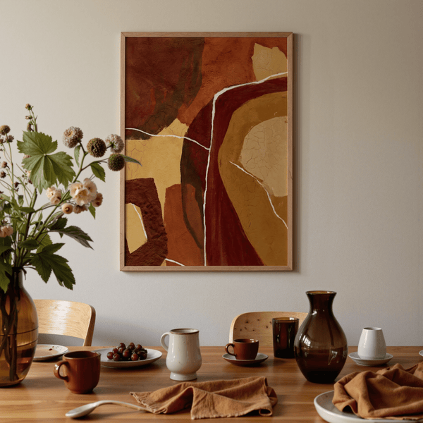 Abstract Earth Tones Print featuring beige and brown for calming bedroom poster