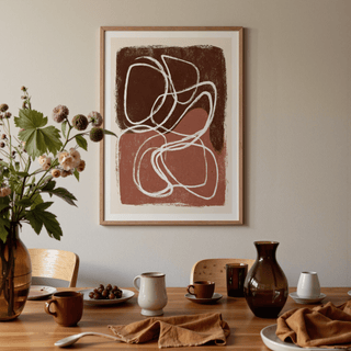 Graphic abstract poster print featuring thick contour line drawing over textured fields