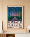 Stylized Valencia City Poster featuring Umbracle promenade and geometric text