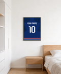 Showcasing custom football shirt poster with YOUR NAME lettering and large 10 numeral on jersey silhouette
