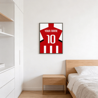Minimal football shirt print poster showing name field and large number 10