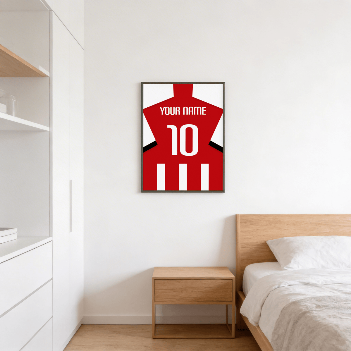 Minimal football shirt print poster showing name field and large number 10