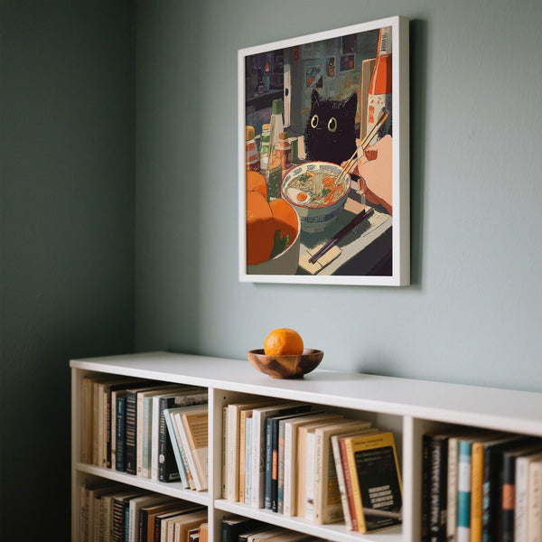 Chopsticks and ramen bowl with steam in ramen wall art kitchen scene.