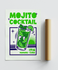 Mojito Cocktail Print wall art in Blue and Green for home bar