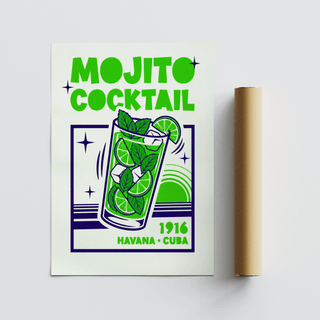 Mojito Cocktail Print wall art in Blue and Green for home bar