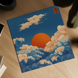 Ocean scene Square Prints for Wall in Orange and Blue for bedroom decor