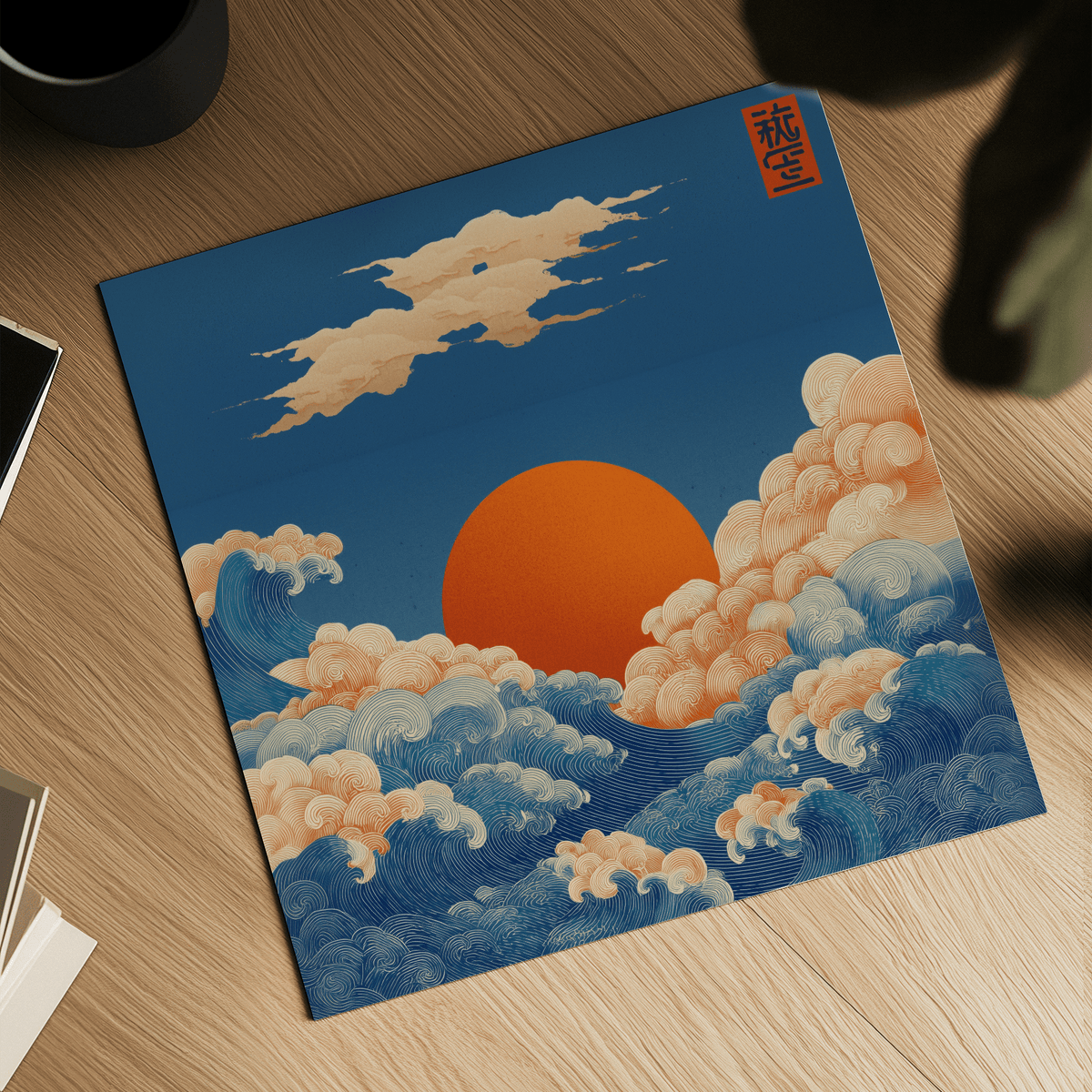 Ocean scene Square Prints for Wall in Orange and Blue for bedroom decor