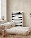 Abstract modern wall art featuring BOOM text