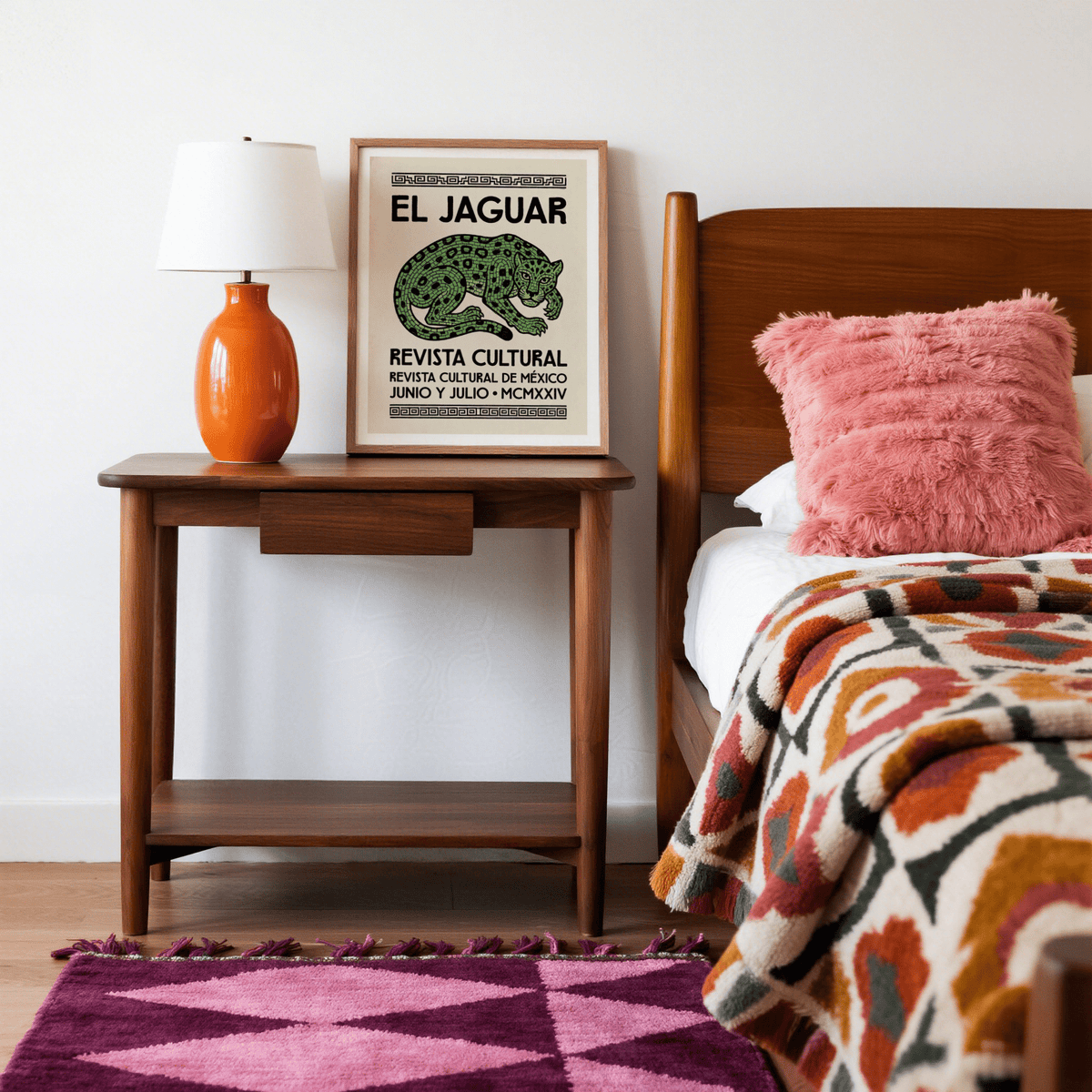 El Jaguar Poster flat lay emphasizing graphic cat figure and bold lettering