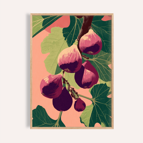 Fig Wall Art botanical print with pink and green for kitchen decor