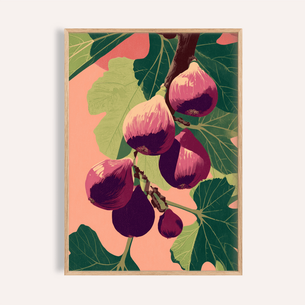 Fig Wall Art botanical print with pink and green for kitchen decor