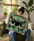Square wildlife wall art print with four deer figures and repeating leafy forms