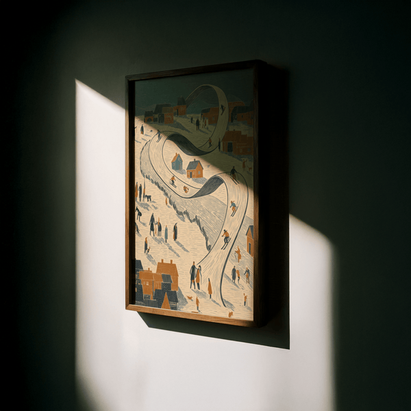 Snow Scene Wall Art poster for entryway, blue and beige color accents