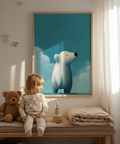 Cute Polar Bear Print for playroom, main Blue and White tones, poster
