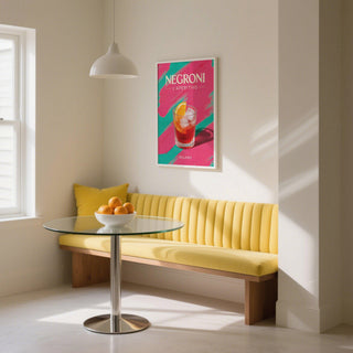 Cocktail posters vintage inspired print of Negroni with citrus slice.