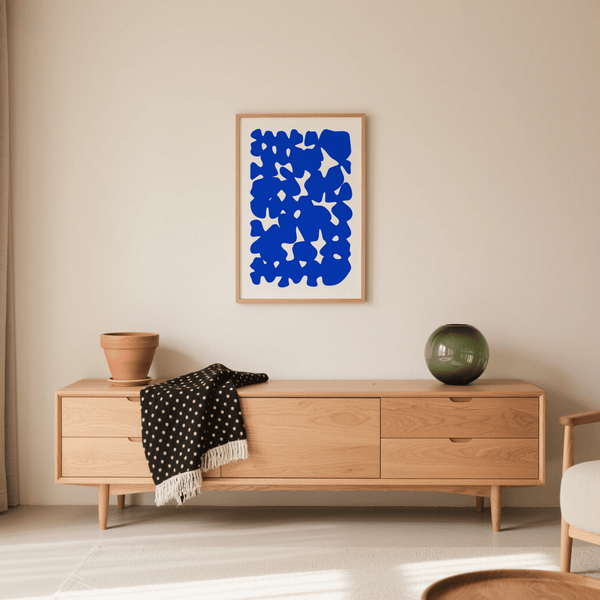 Modern Abstract Art wall art, energetic blue design, lounge decor