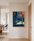 Studio shot of Japanese Market Wall Art print highlighting lantern cluster and countertop still life
