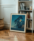 Hasui Kawase moon print night landscape poster on blue tones