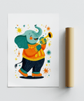 Musical Animal Poster multicolored art print for music-themed kids space
