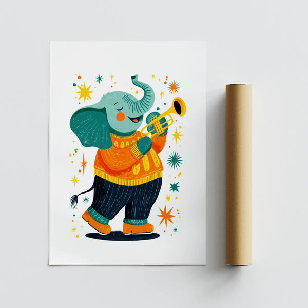 Musical Animal Poster multicolored art print for music-themed kids space