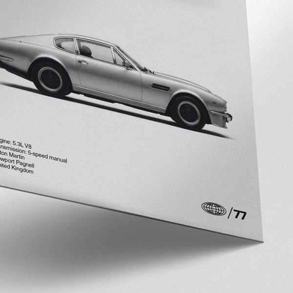 Classic Aston Martin Poster art print, modern décor in gray and black