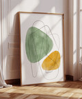 Contemporary Abstract Watercolor Art in Green and Yellow for bedroom wall