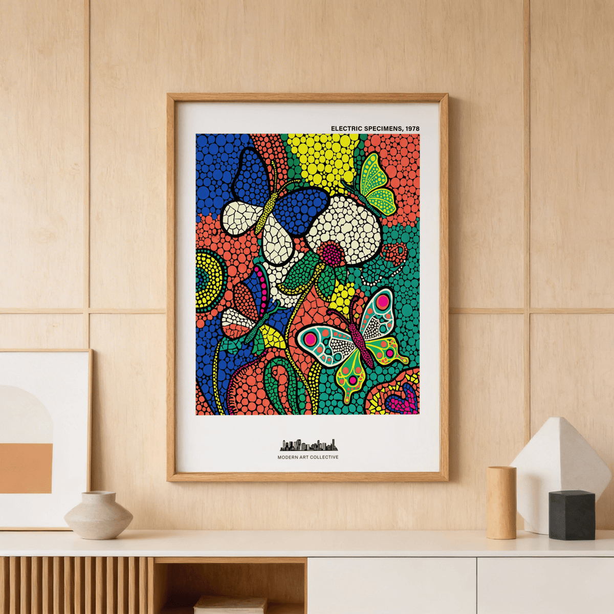 Graphic butterfly illustration featuring bold outlines and circular wing pattern