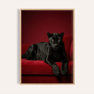 Luxury Panther Art in black and red, modern living room wall art print