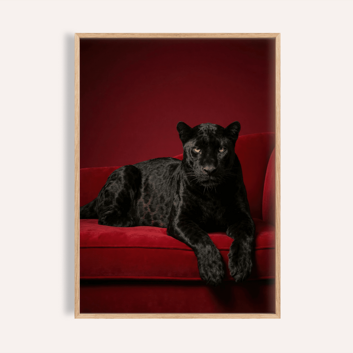 Luxury Panther Art in black and red, modern living room wall art print
