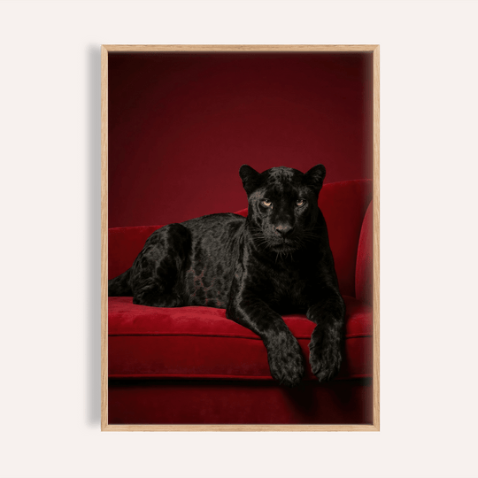 Luxury Panther Art in black and red, modern living room wall art print