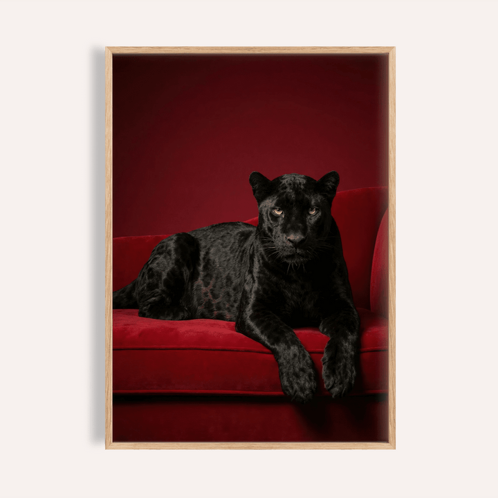 Luxury Panther Art in black and red, modern living room wall art print