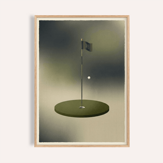 Minimalist Golf Wall Art illustration of flagstick over round green