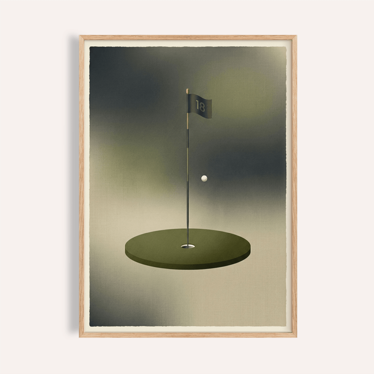 Minimalist Golf Wall Art illustration of flagstick over round green