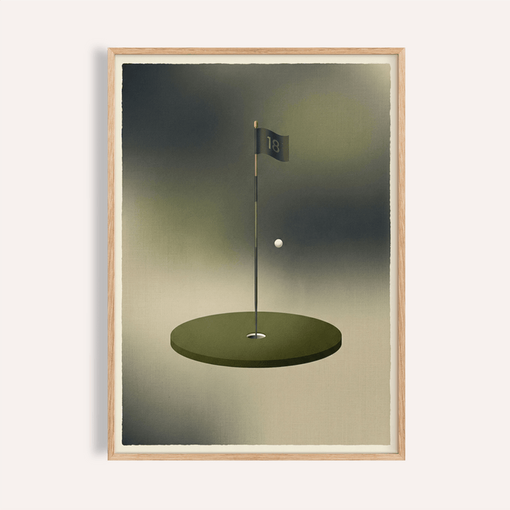 Minimalist Golf Wall Art illustration of flagstick over round green