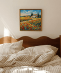 Blue, red, and yellow Vibrant Countryside Wall Art for the living room