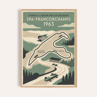 Featuring Spa Francorchamps Art Print poster with circuit map and 1963 text