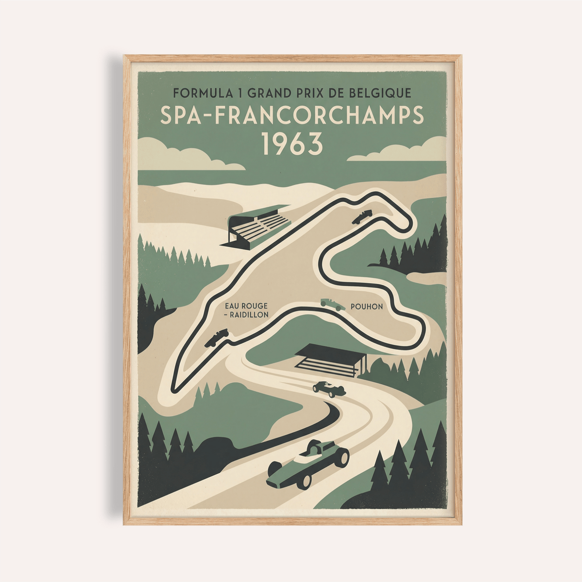 Featuring Spa Francorchamps Art Print poster with circuit map and 1963 text