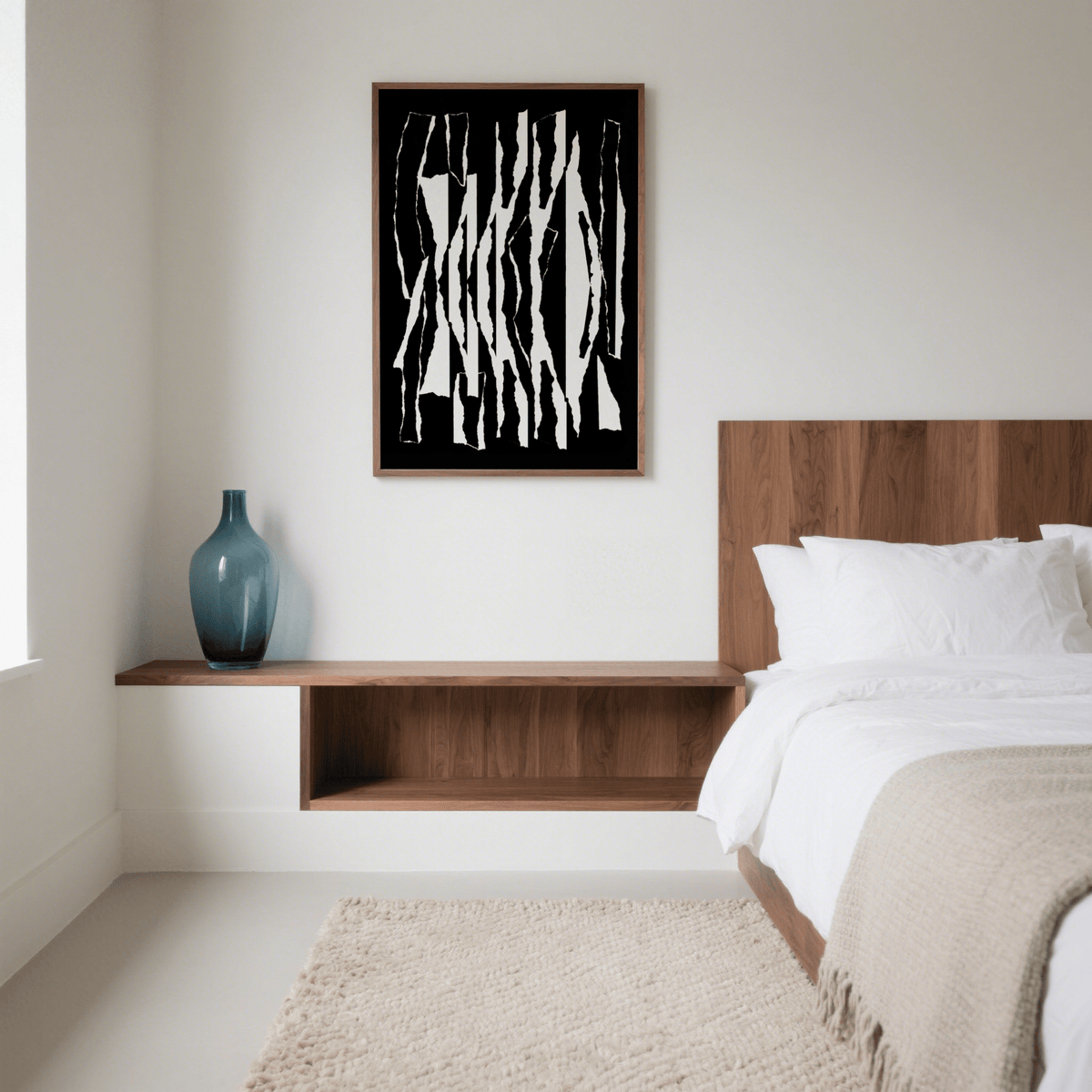 abstract black and white bold torn lines poster, black and white decor