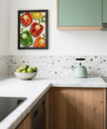 Modern kitchen adorned with Colorful Bell Pepper Print in bright hues