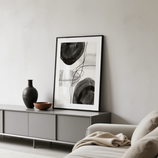 Abstract ink circles print with visible paper texture and loops