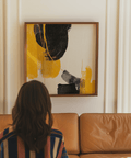 Abstract Black and Yellow Art print with expressive brushwork for bedroom