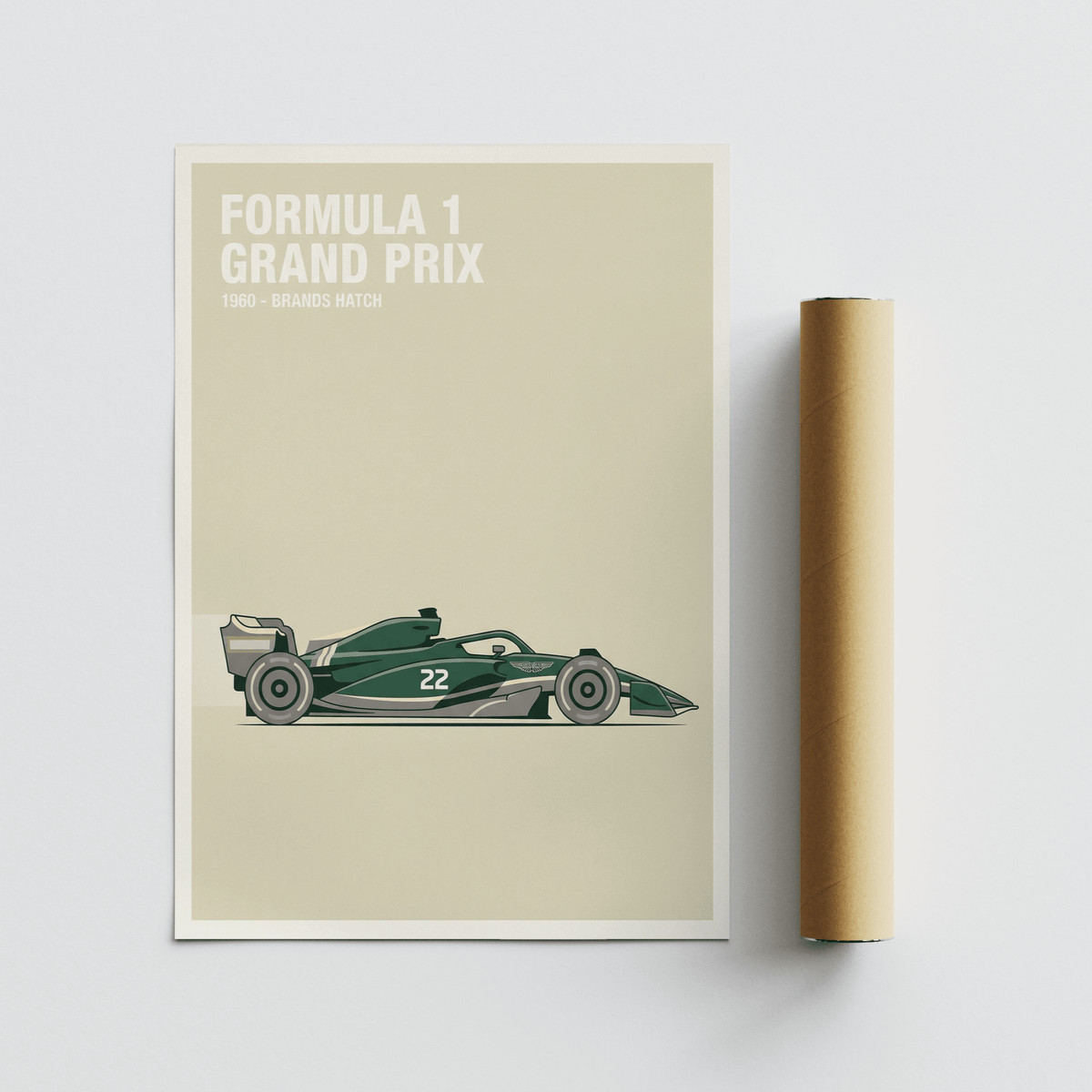Detail of top-left poster typography reading Formula 1 Grand Prix and date on wall art print