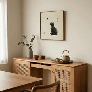 Butterfly Cat Poster in Gray and White, perfect for living room decor