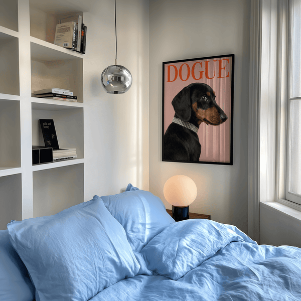 Stylish Pet Wall Art with brown and black dachshund, art print for pet lovers