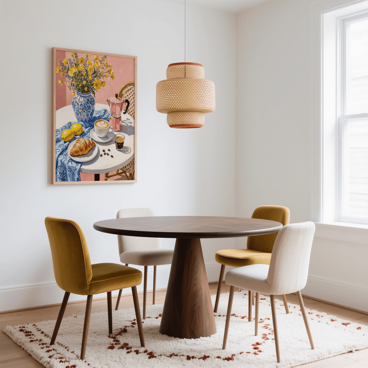 Floral Kitchen Decor wall art with Blue and Pink colors, ideal for modern kitchens