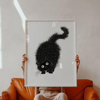 Arched Back Cat Print Black and White, bedroom poster wall art