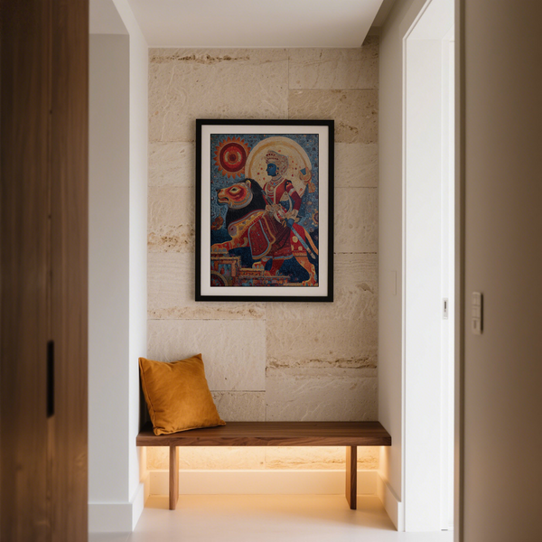 Crop of geometric border showcasing red and gold tesserae arrangement