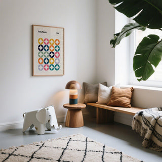 Stylish colorful wall art office print with modern retro appeal and clean lines.