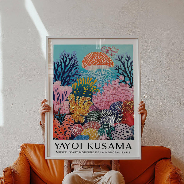 Marine-themed colorful jellyfish wall art with bright textures and dotted patterns